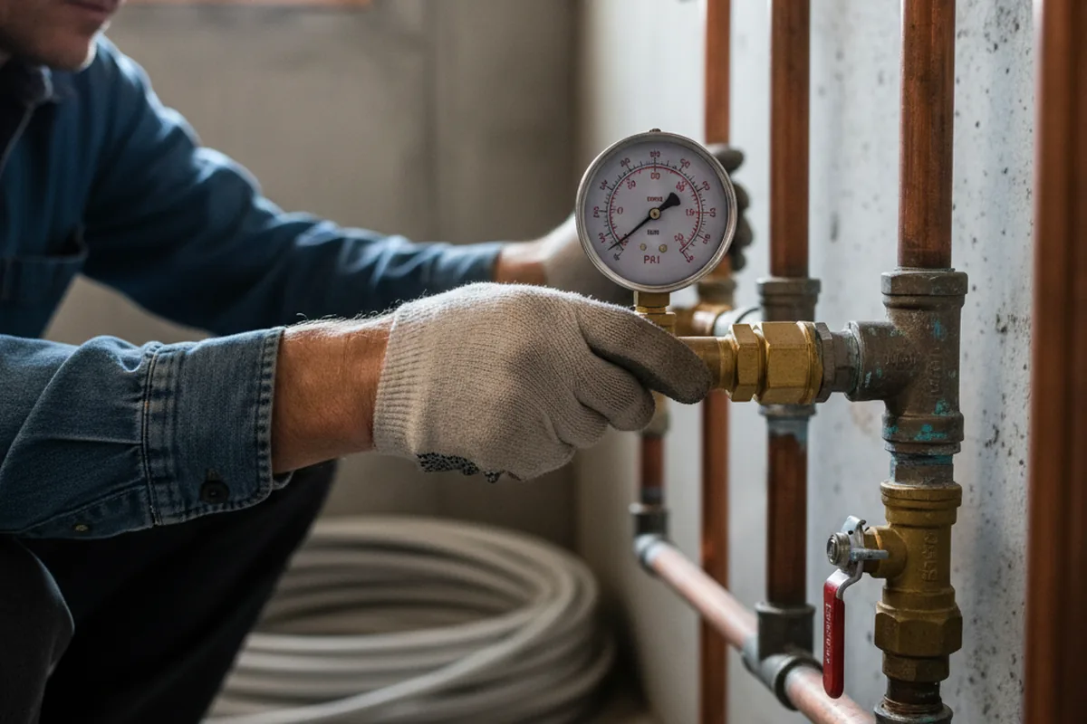 Pressure testing a repaired line during Water Line Repair in North Star